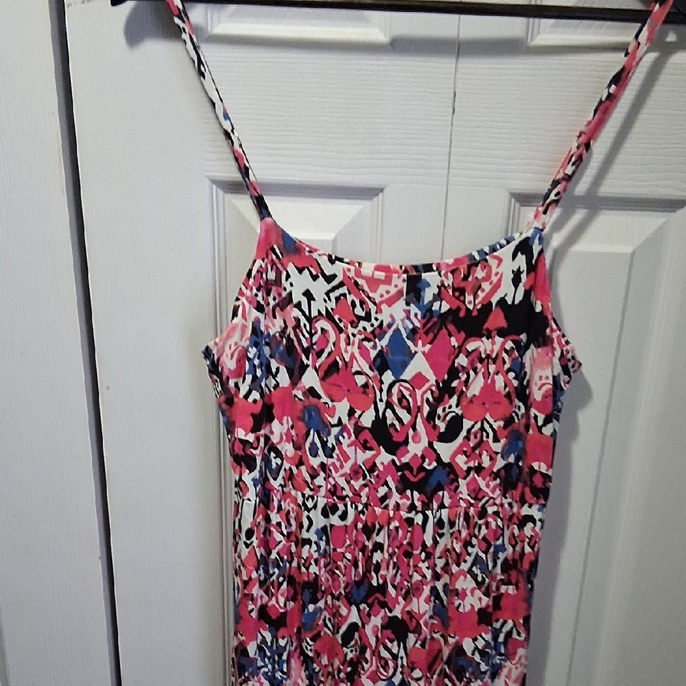 Women's Pink and Blue Maxi Dress With Adjustable Straps. Soft Material, Size Med